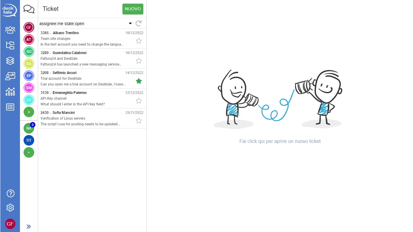 Create ticket per un utente