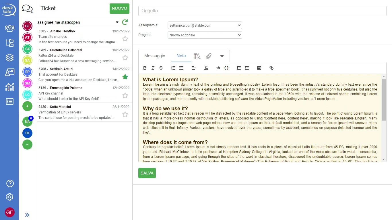 Create ticket per un utente