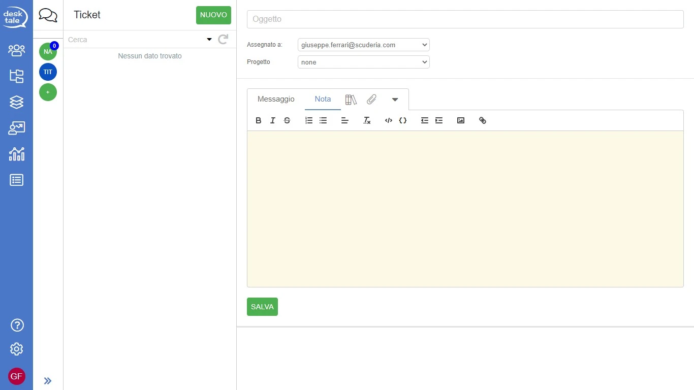 Create ticket in un Progetto
